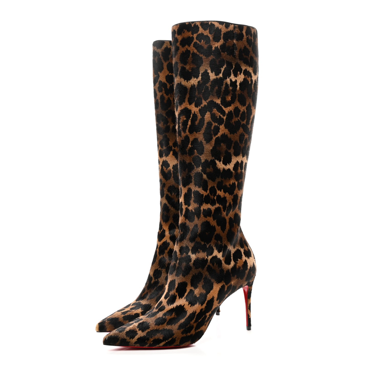 Pony Hair Leopard Print Kate Botta 85 Tall Boots 37.5 Brown Black