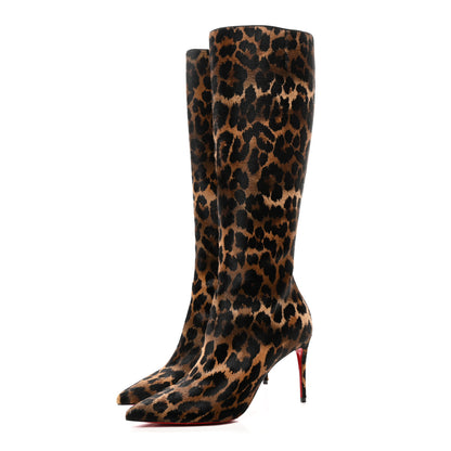 Christian Louboutin Pony Hair Leopard Print Kate Botta 85 Tall Boots 37.5 Brown Black 3 of 9
