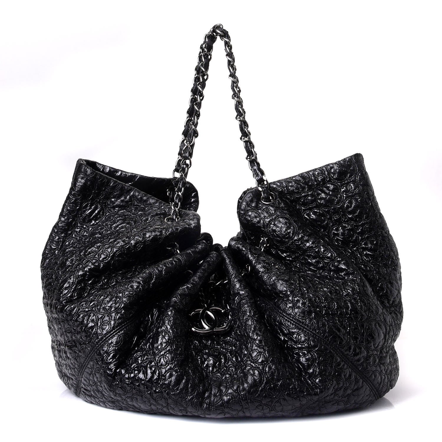 Chanel Vinyl Graphic Edge Drawstring Tote Black 1 of 7