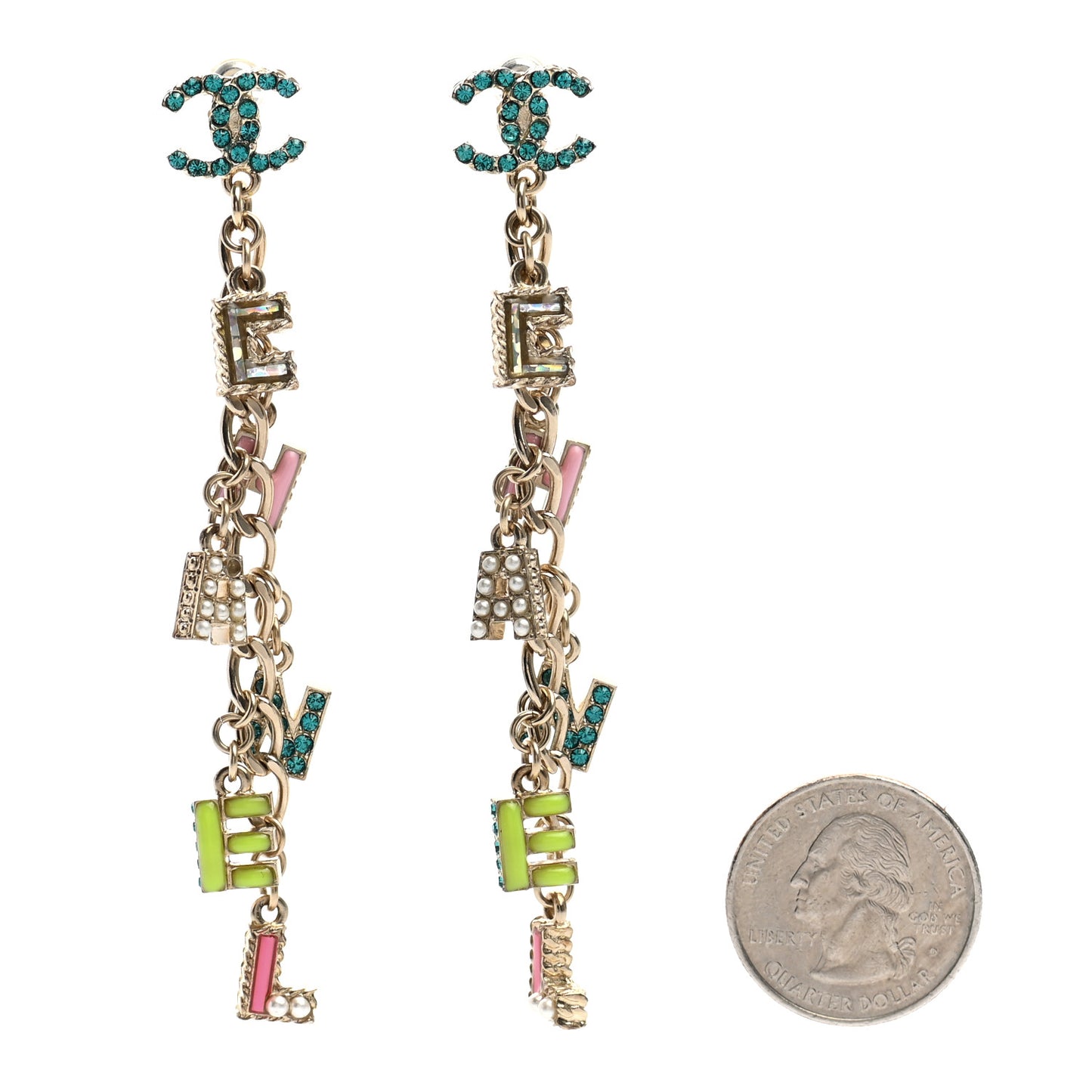 Crystal Enamel Pearl CC Logo Drop Earrings Gold Multicolor