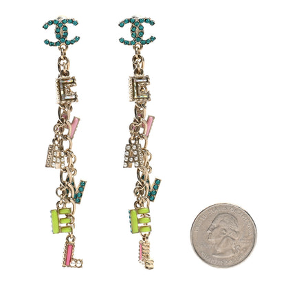 Chanel Crystal Enamel Pearl CC Logo Drop Earrings Gold Multicolor 2 of 5