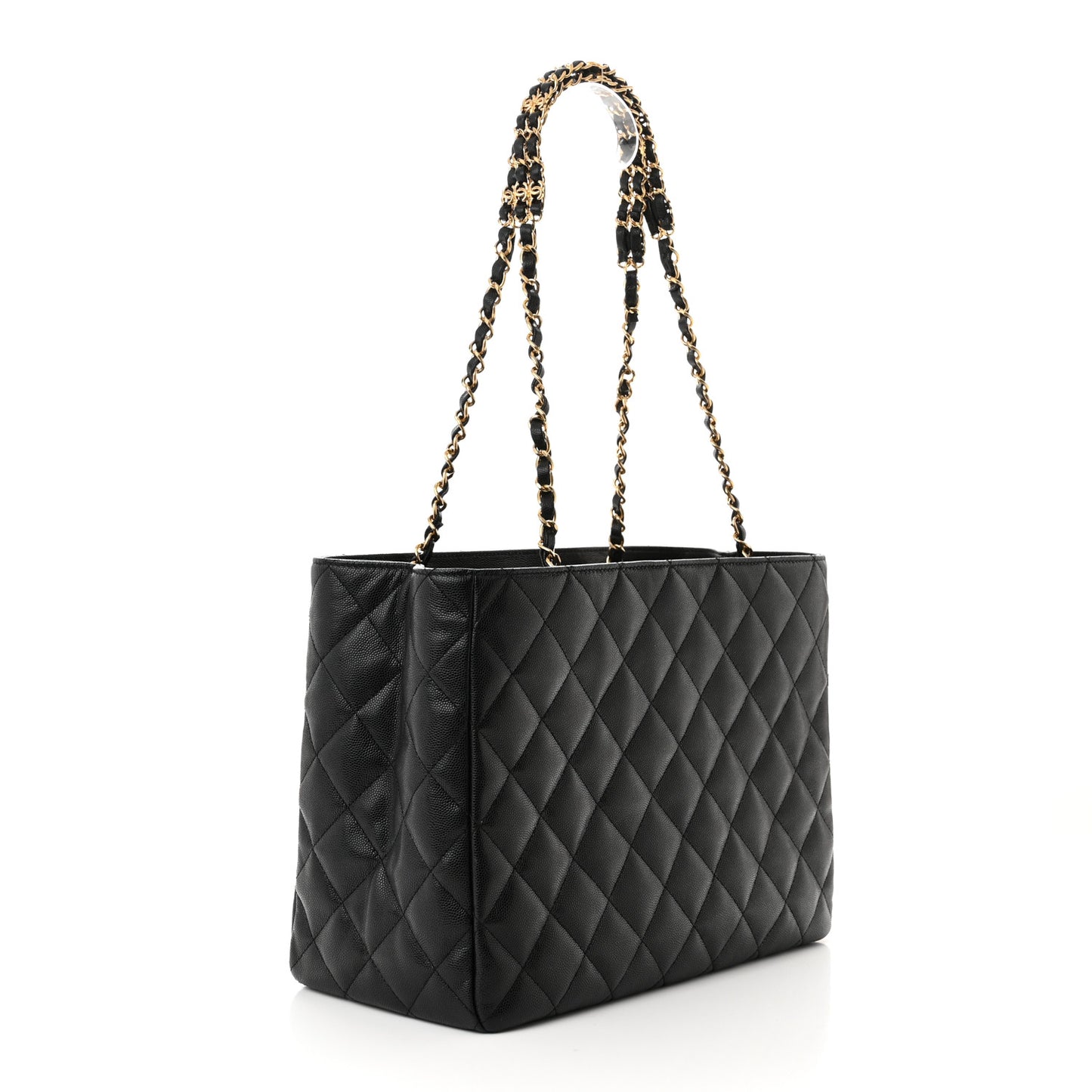 Caviar Quilted Small Shopping Tote Black