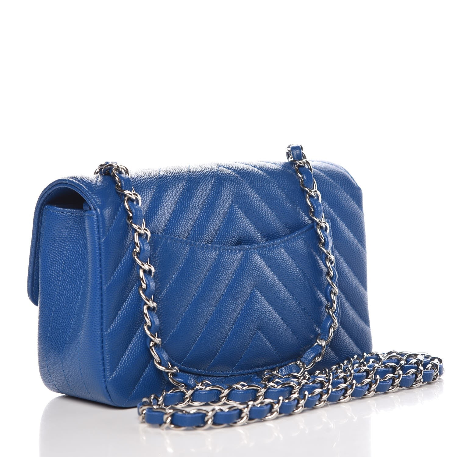 Chanel Caviar Chevron Quilted Mini Rectangular Flap Blue 3 of 8