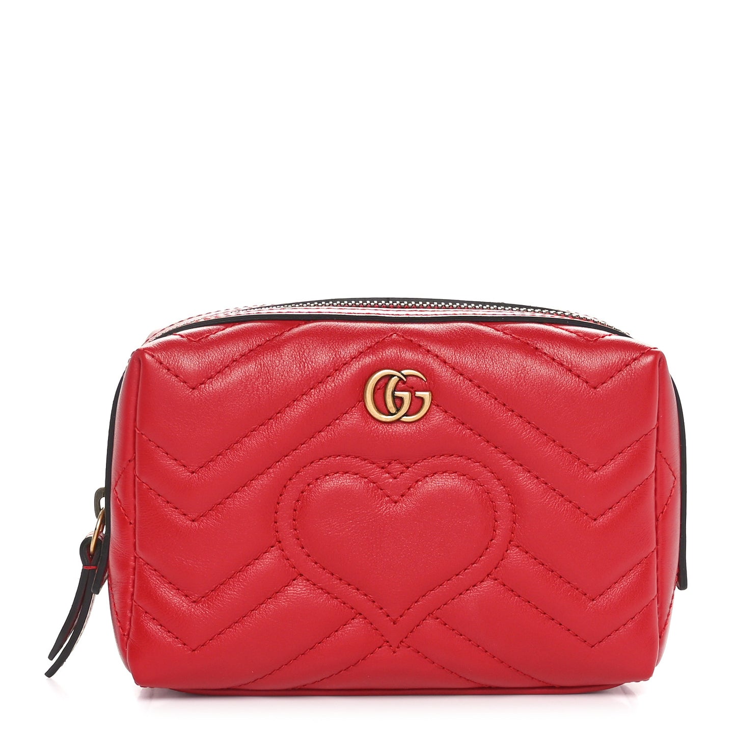 Calfskin Matelasse GG Marmont Cosmetic Case Hibiscus Red
