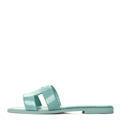 Hermes Lizard Oran Sandals 37 Turquoise 1 of 9