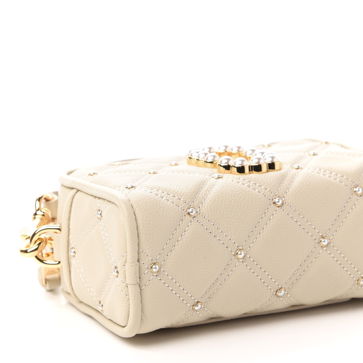 Marc Jacobs Calfskin Quilted Pearl The Softshot 17 Crossbody Oatmilk 6 of 10
