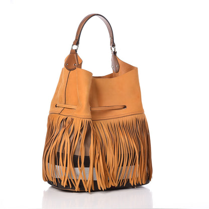 Burberry Suede Fringe Large Belgrove Bucket Bag Tan 4 of 16