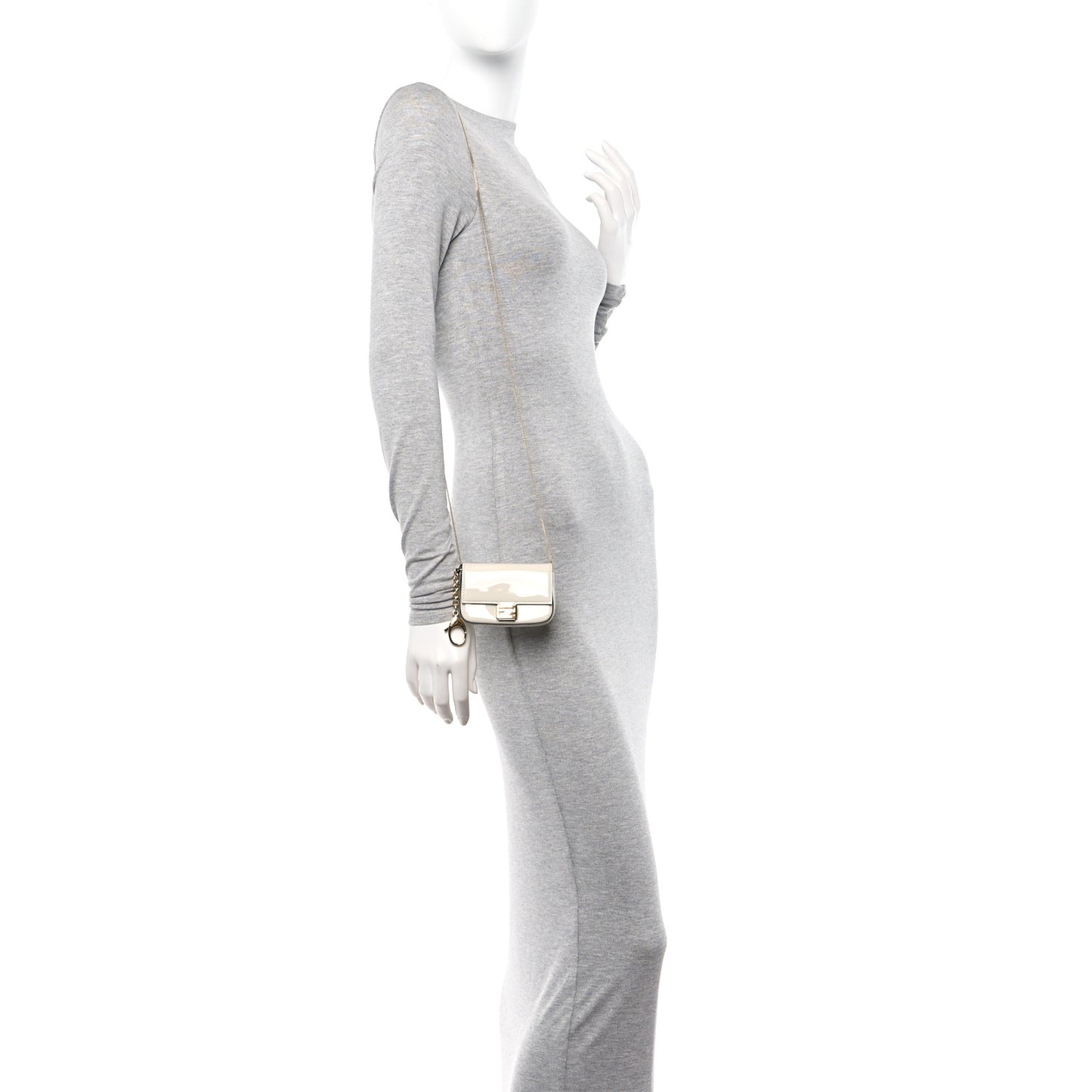 Vitello Vernice Mou Nano Baguette Belt Charm Latte