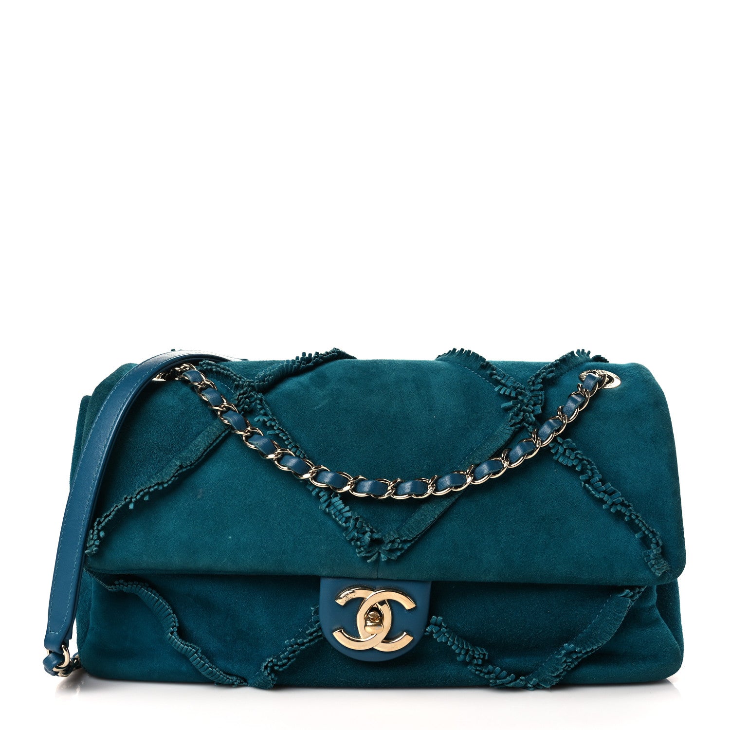 Chanel Suede Goatskin Diamond Fringe Flap Bag Blue 1 of 10