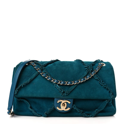 Chanel Suede Goatskin Diamond Fringe Flap Bag Blue 1 of 10