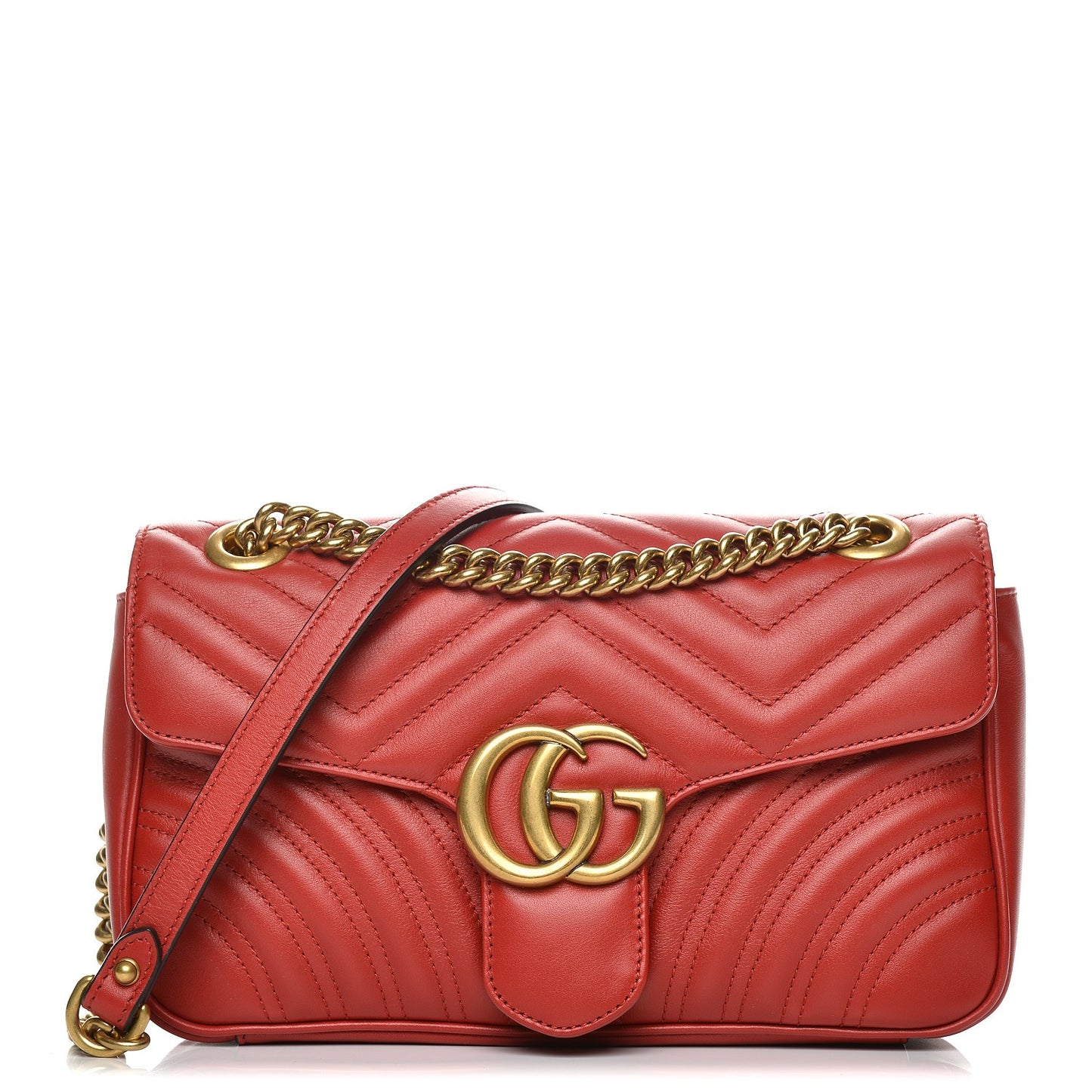 Calfskin Matelasse Small GG Marmont Shoulder Bag Hibiscus Red