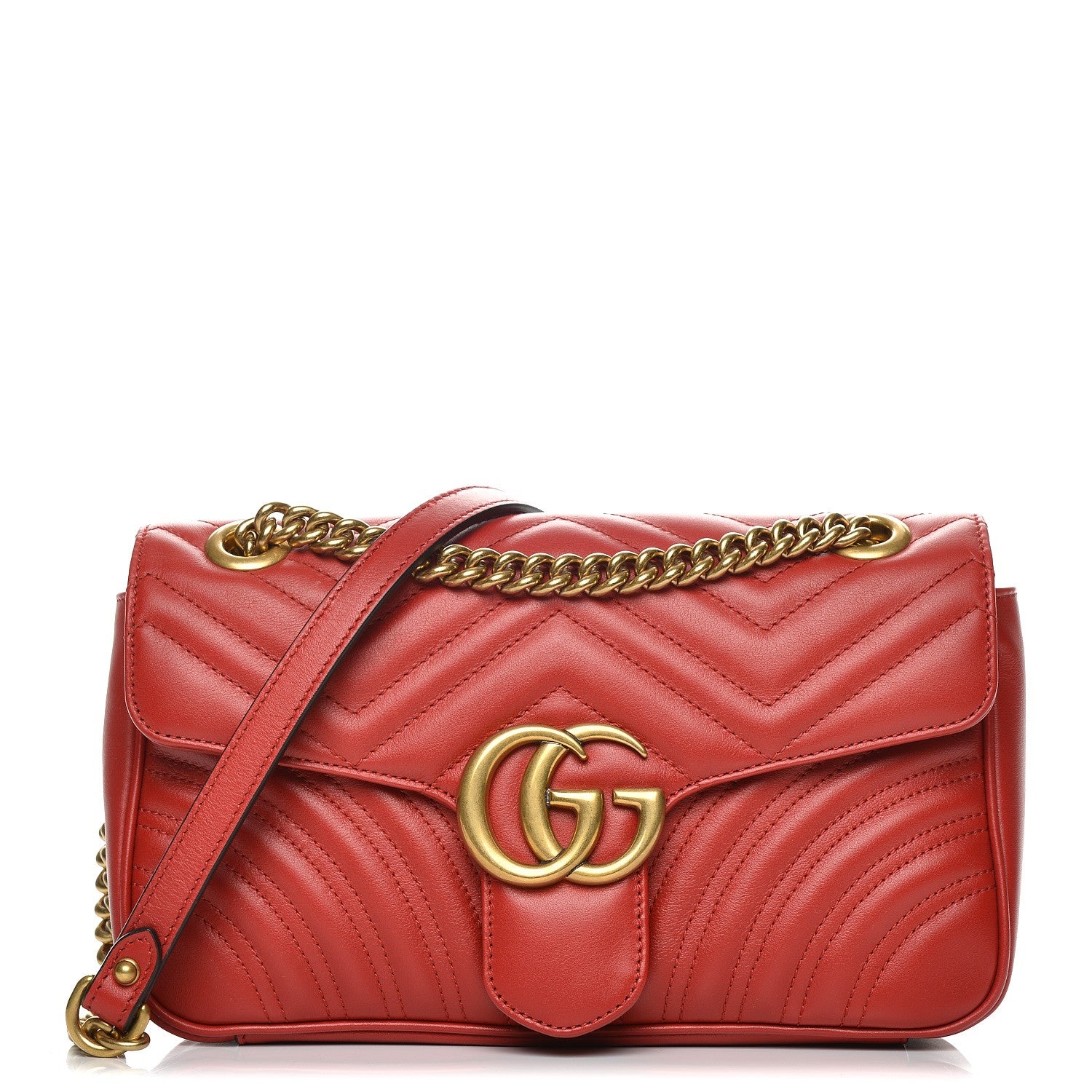 Gucci Calfskin Matelasse Small GG Marmont Shoulder Bag Hibiscus Red 1 of 7