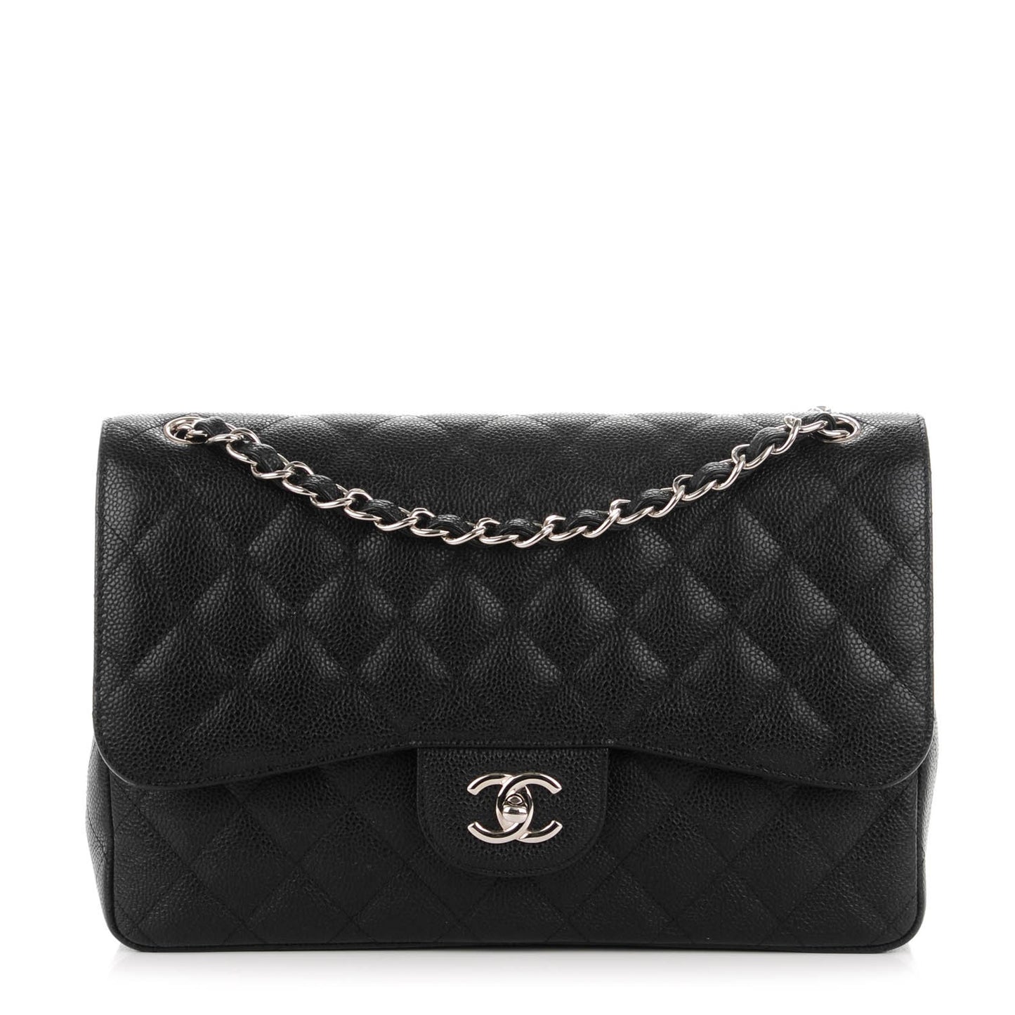 Caviar Quilted Jumbo Double Flap Black