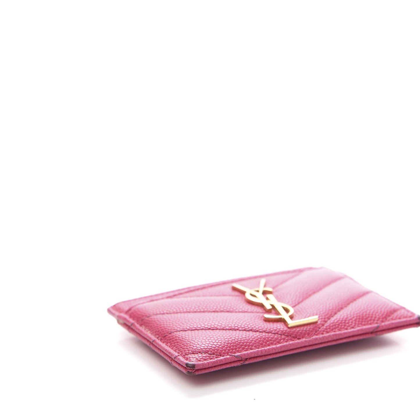 Grain De Poudre Matelasse Chevron Monogram Credit Card Case Lipstick Fuchsia