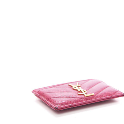 Saint Laurent Grain De Poudre Matelasse Chevron Monogram Credit Card Case Lipstick Fuchsia 9 of 10