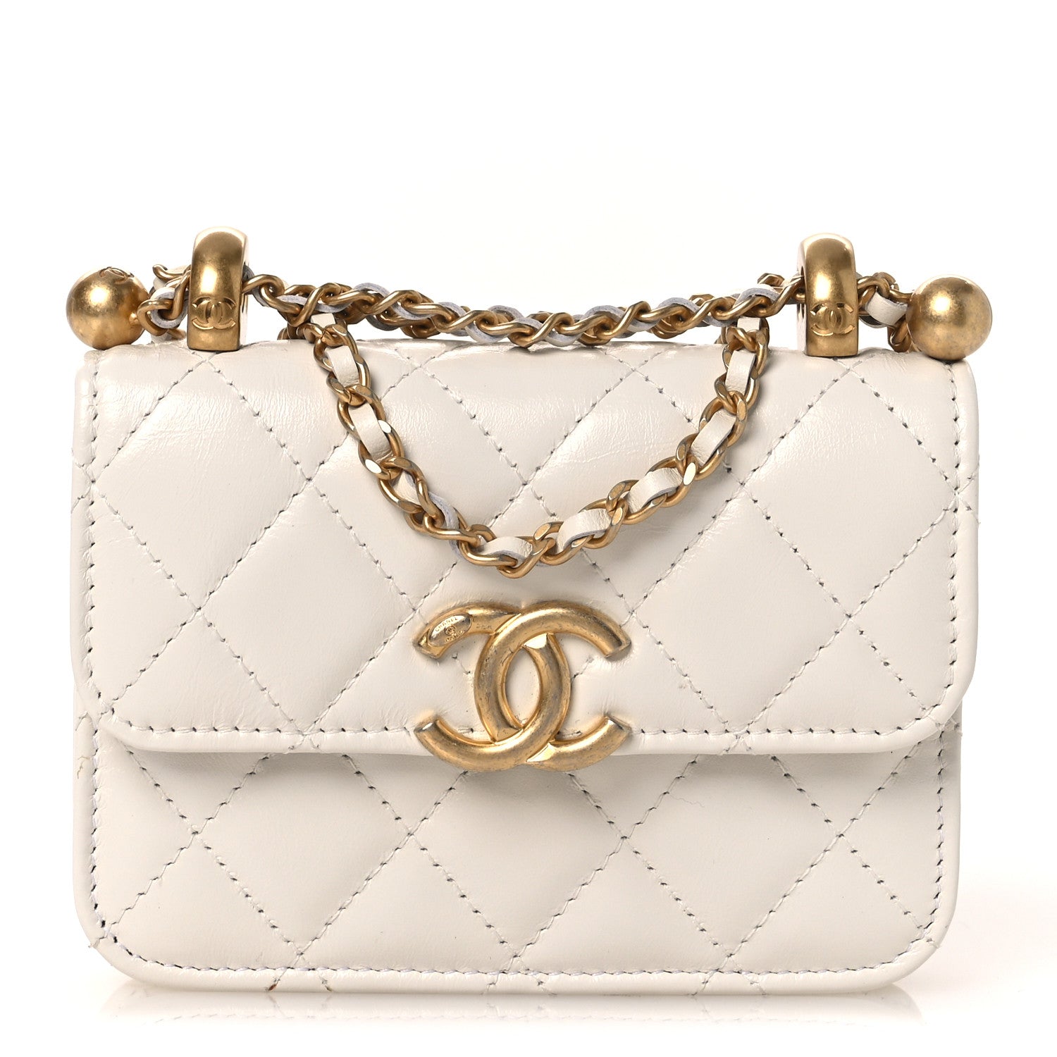 Chanel Calfskin Quilted Perfect Fit Coin Purse With Chain White 1 of 13