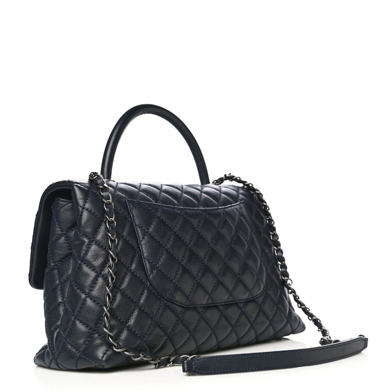 Chanel Caviar Quilted Medium Coco Handle Flap Navy Blue 3 of 14