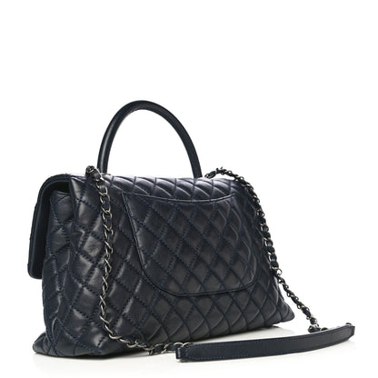 Chanel Caviar Quilted Medium Coco Handle Flap Navy Blue 3 of 14