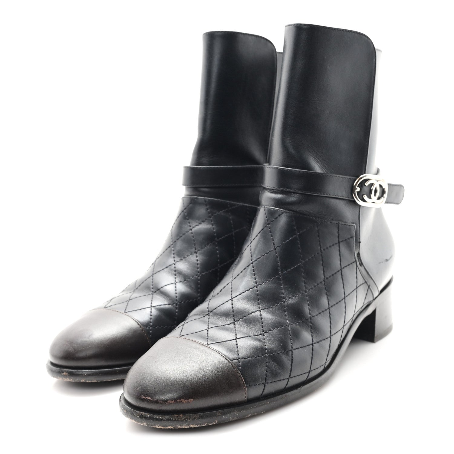 Chanel Calfskin Quilted Cap Toe Boots 41 Black Brown 4 of 10