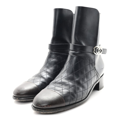 Chanel Calfskin Quilted Cap Toe Boots 41 Black Brown 4 of 10