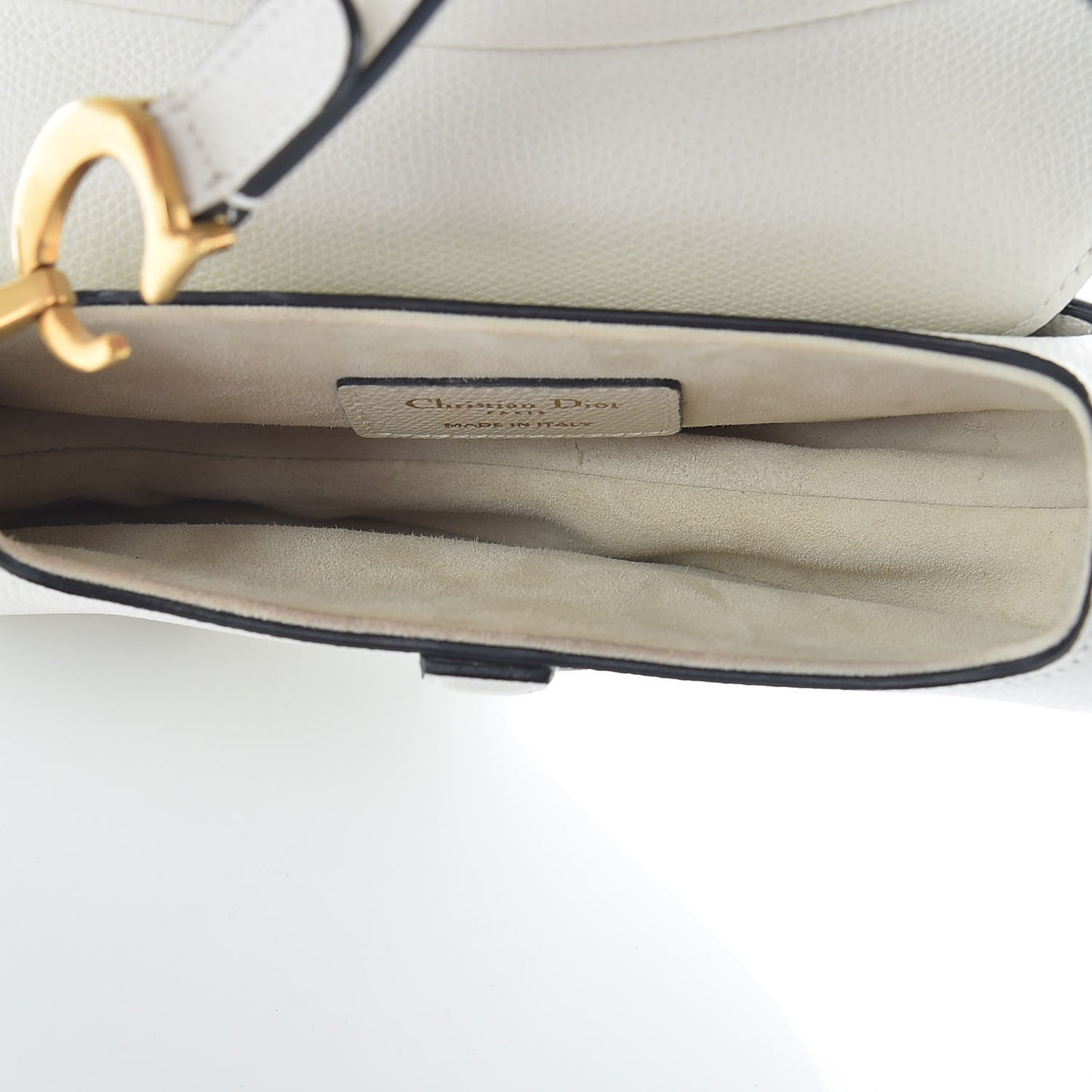 Grained Calfskin Mini Saddle Bag White