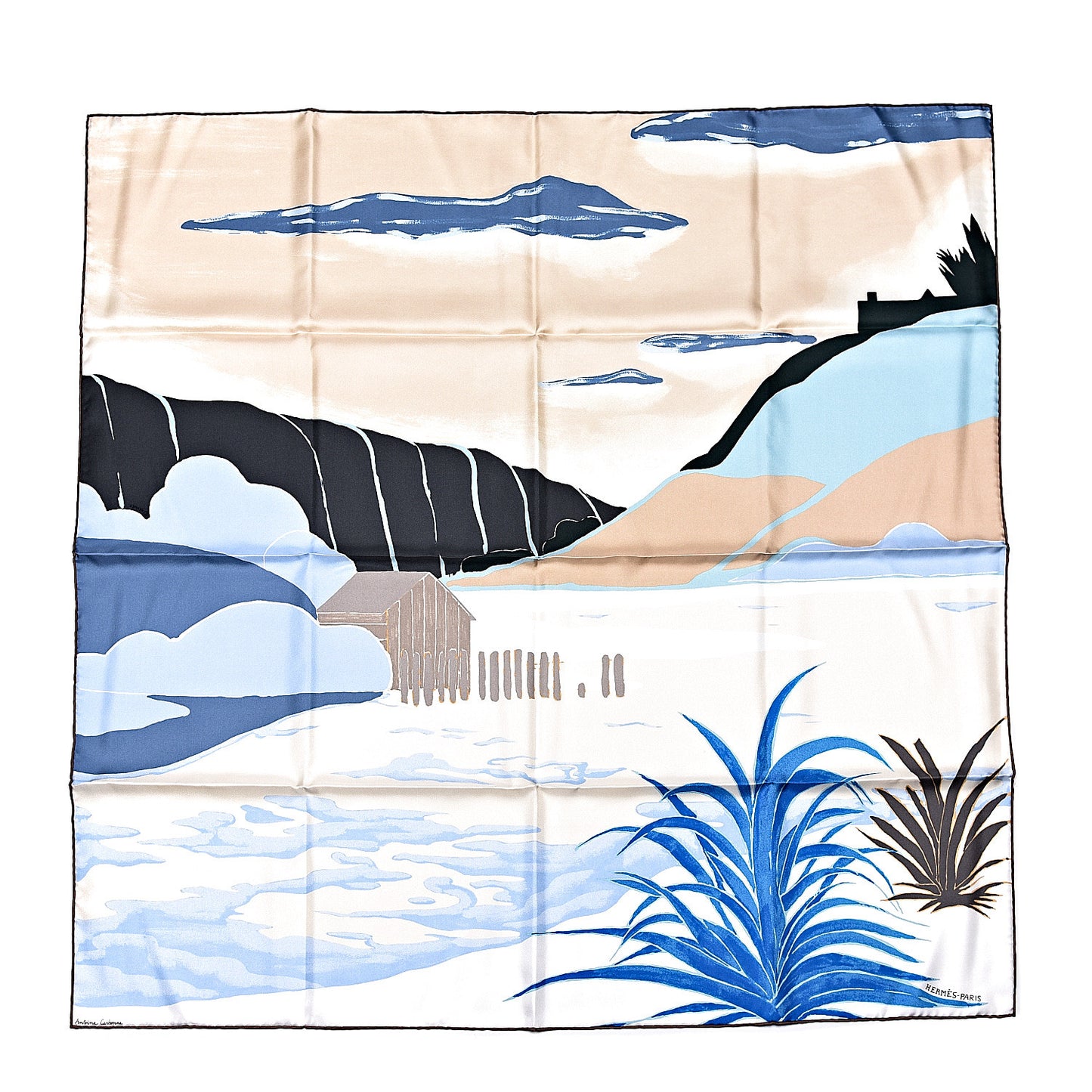 Silk Au Bout Du Monde Scarf 90 Sable Bleu Creme