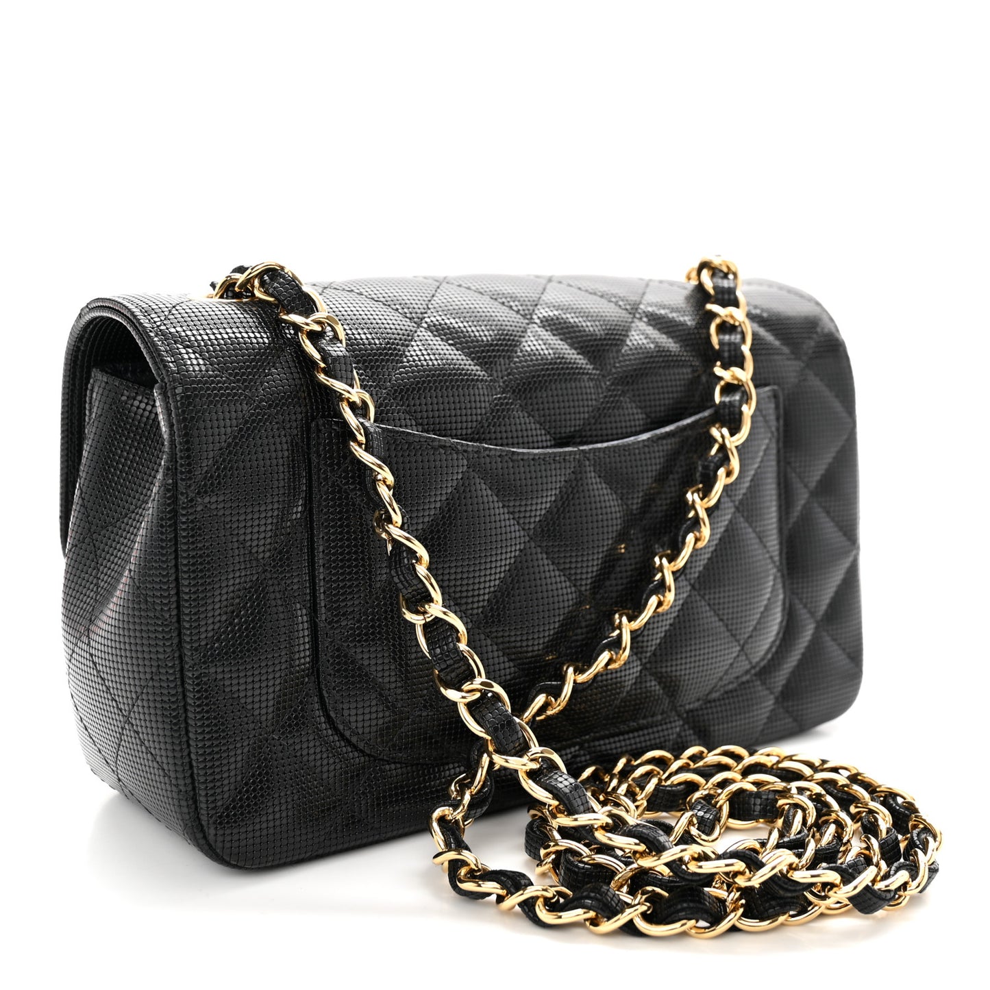 Calfskin Quilted Pixel Effect Mini Rectangular Flap Black