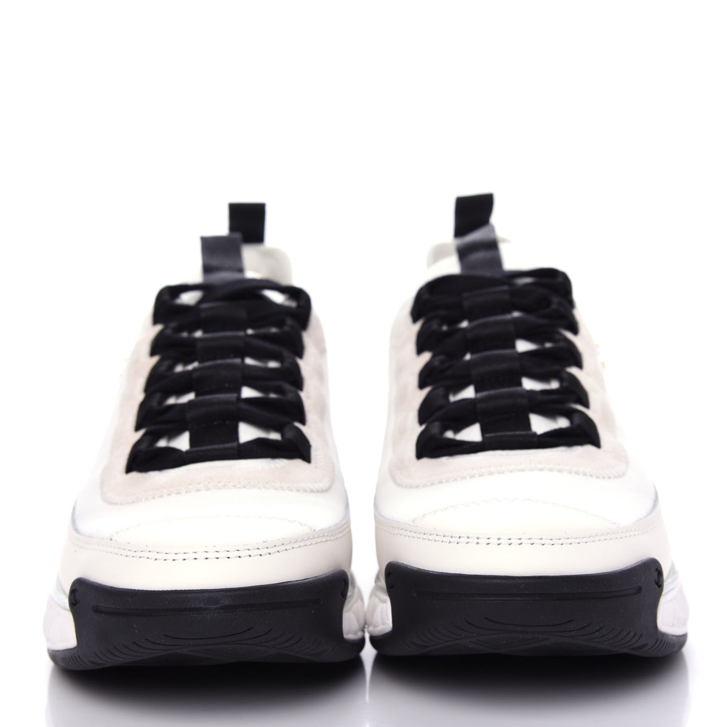 Chanel Velvet Calfskin Mixed Fibers CC Sneakers 38 White Black 2 of 11