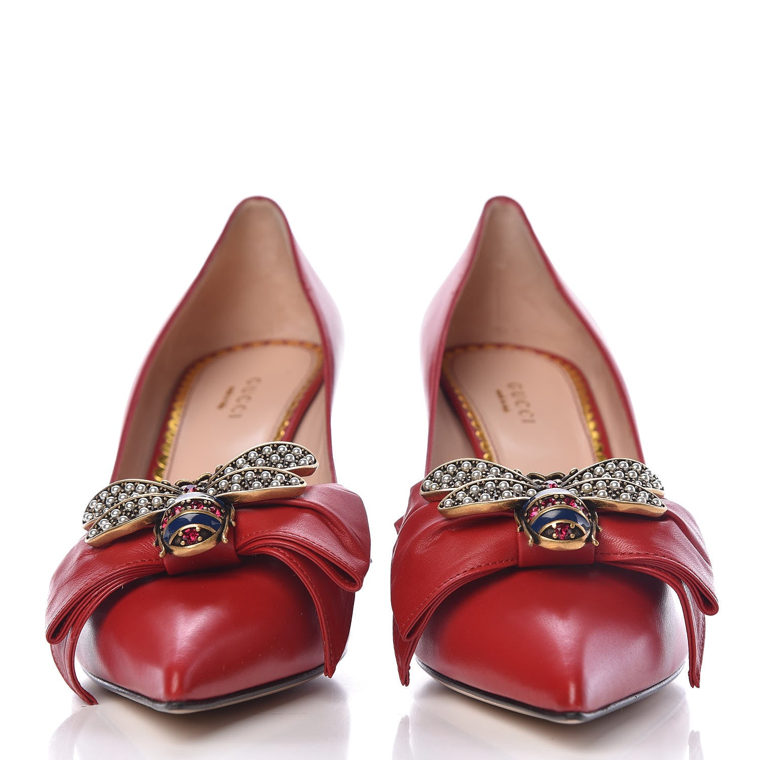 Gucci Nappa Queen Margaret Bow Mid Heel Pumps 40 Hibiscus Red 2 of 10