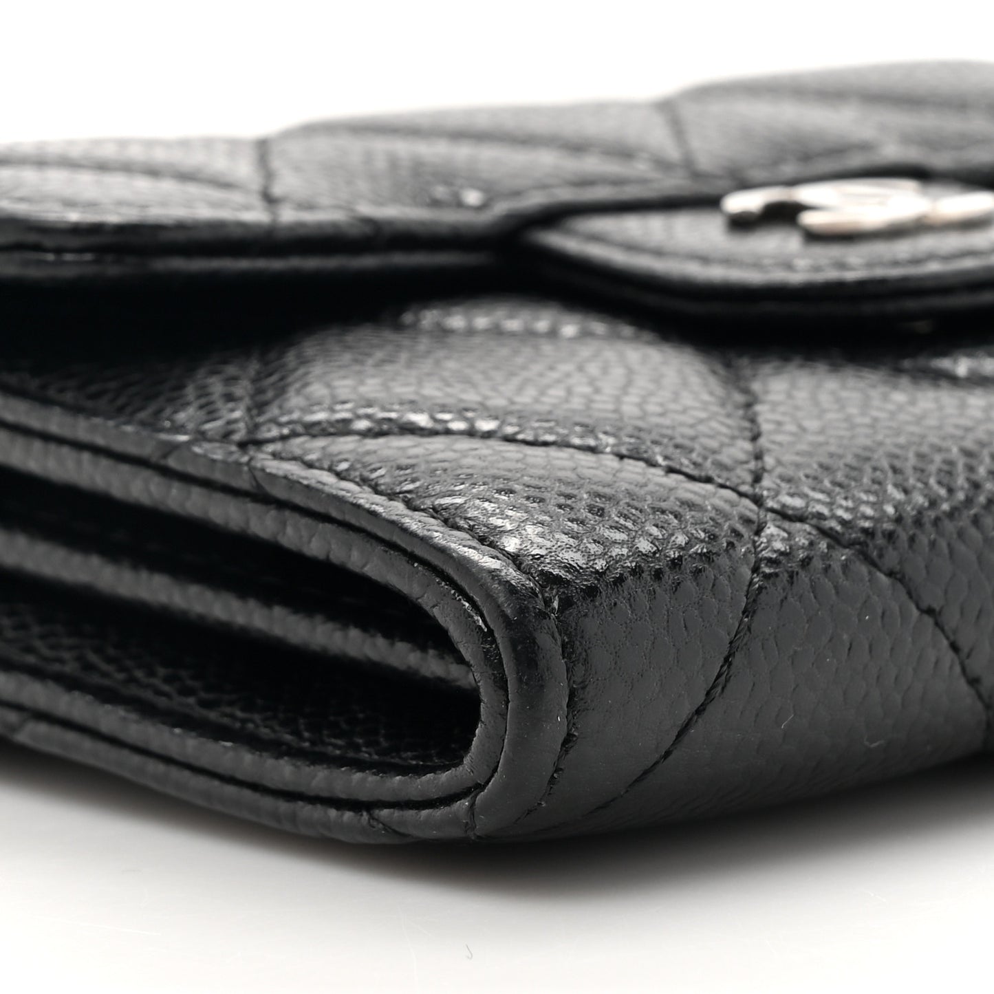 Caviar Quilted Flap Card Holder On Chain Black