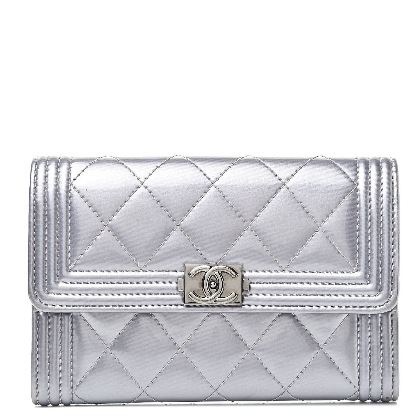 Patent Quilted Medium Boy Flap Wallet Purple
