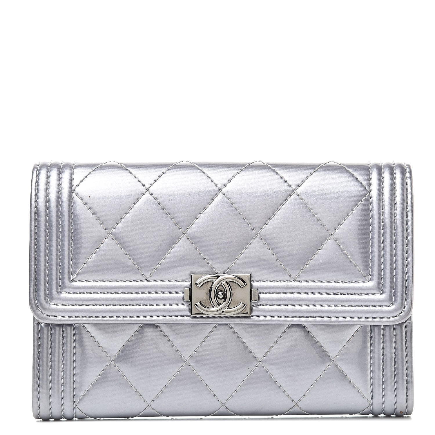 Chanel Patent Quilted Medium Boy Flap Wallet Purple 1 of 15