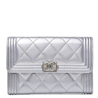 Chanel Patent Quilted Medium Boy Flap Wallet Purple 1 of 15