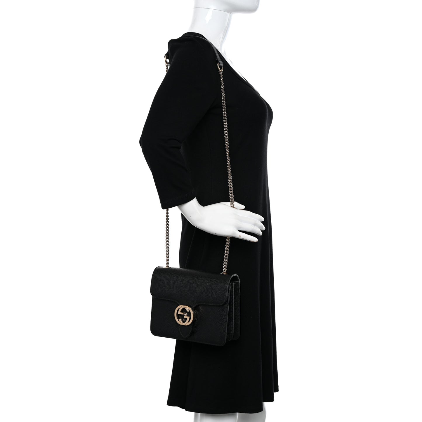 Dollar Calfskin Small Interlocking G Shoulder Bag Black