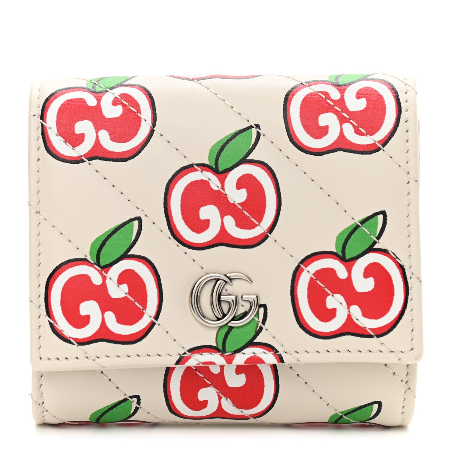 Calfskin Matelasse Diagonal GG Apple GG Marmont Medium Wallet Ivory
