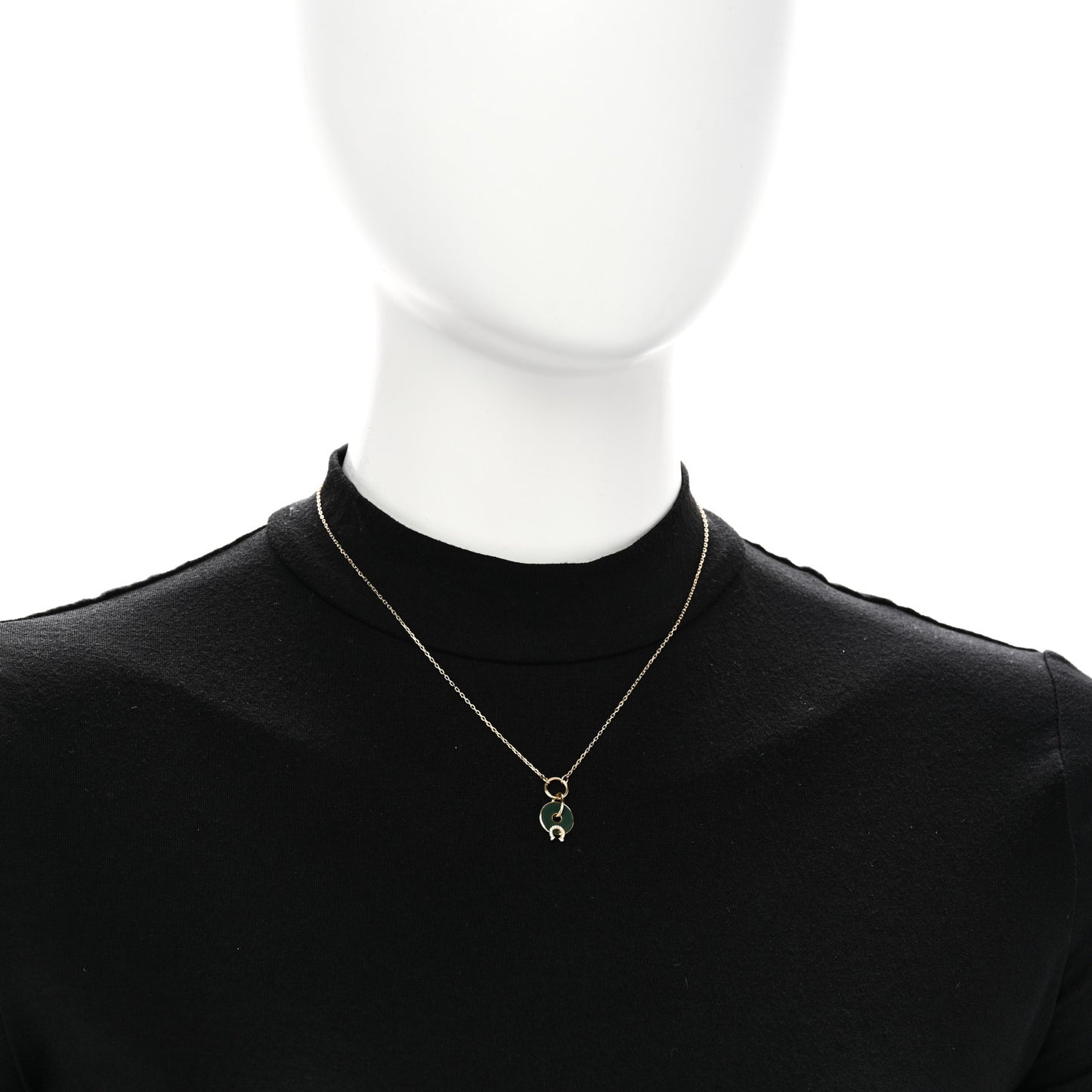 18K Yellow Gold Diamond Enamel Crescent Disk Charm Necklace Green