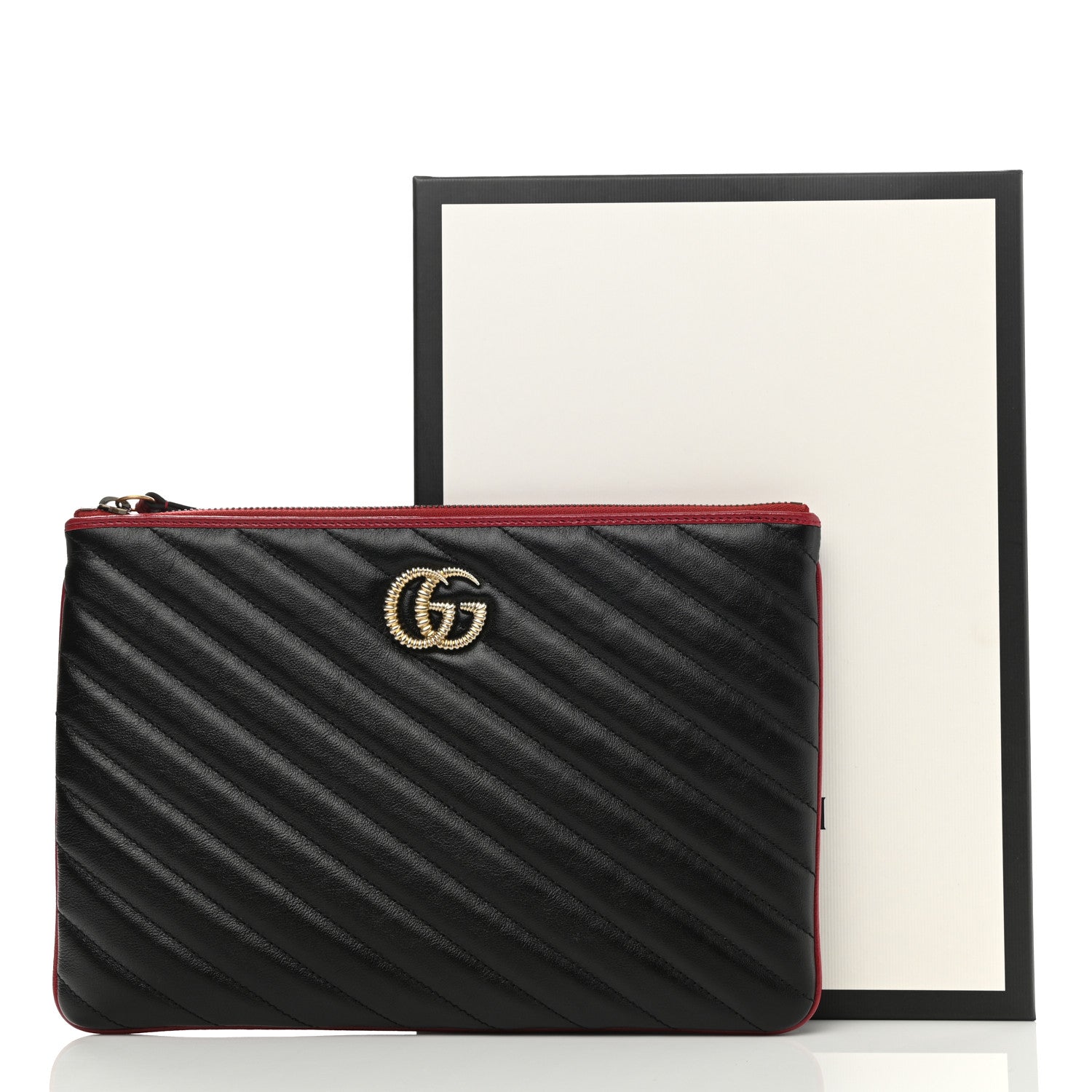 Gucci Azalea Calfskin Matelasse Diagonal Torchon GG Marmont Zip Pouch Black Romantic Cerise 8 of 8