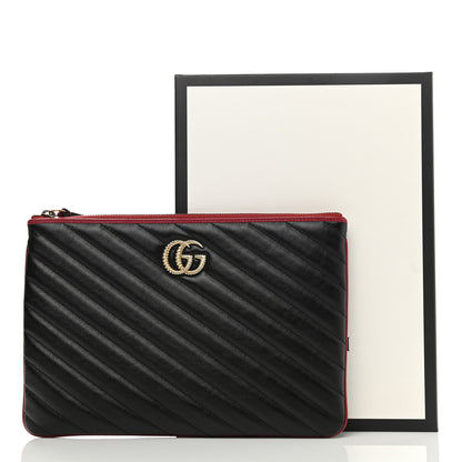 Gucci Azalea Calfskin Matelasse Diagonal Torchon GG Marmont Zip Pouch Black Romantic Cerise 8 of 8