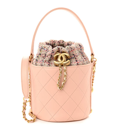 Chanel Calfskin Tweed Small CC Chain Bucket Drawstring Bag Light Pink 1 of 10