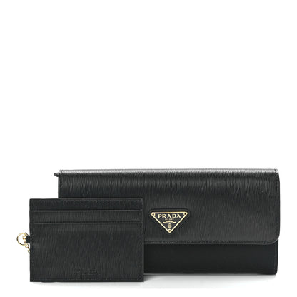 Prada Vitello Move Triangle Logo Continental Flap Travel Wallet Black 1 of 13