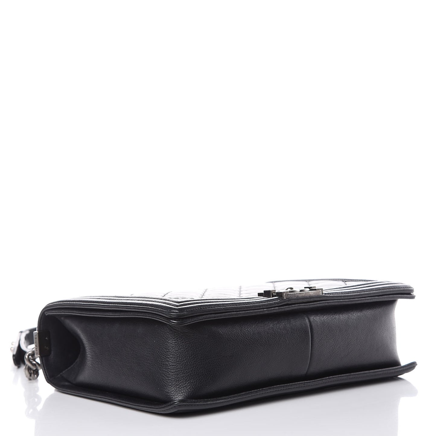 Calfskin Double Stitch Large Boy Flap Black