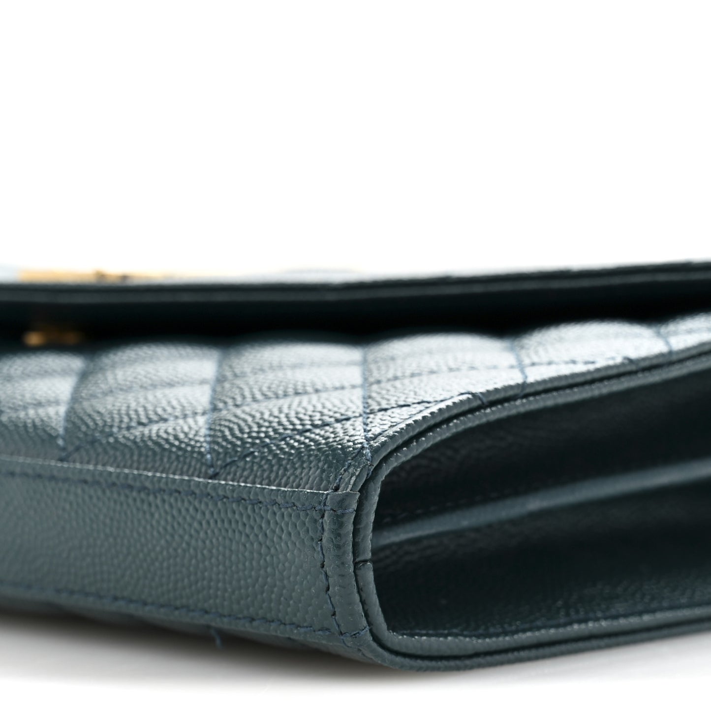 Grain De Poudre Mixed Matelasse Triquilt Monogram Chain Wallet Sea Turquoise