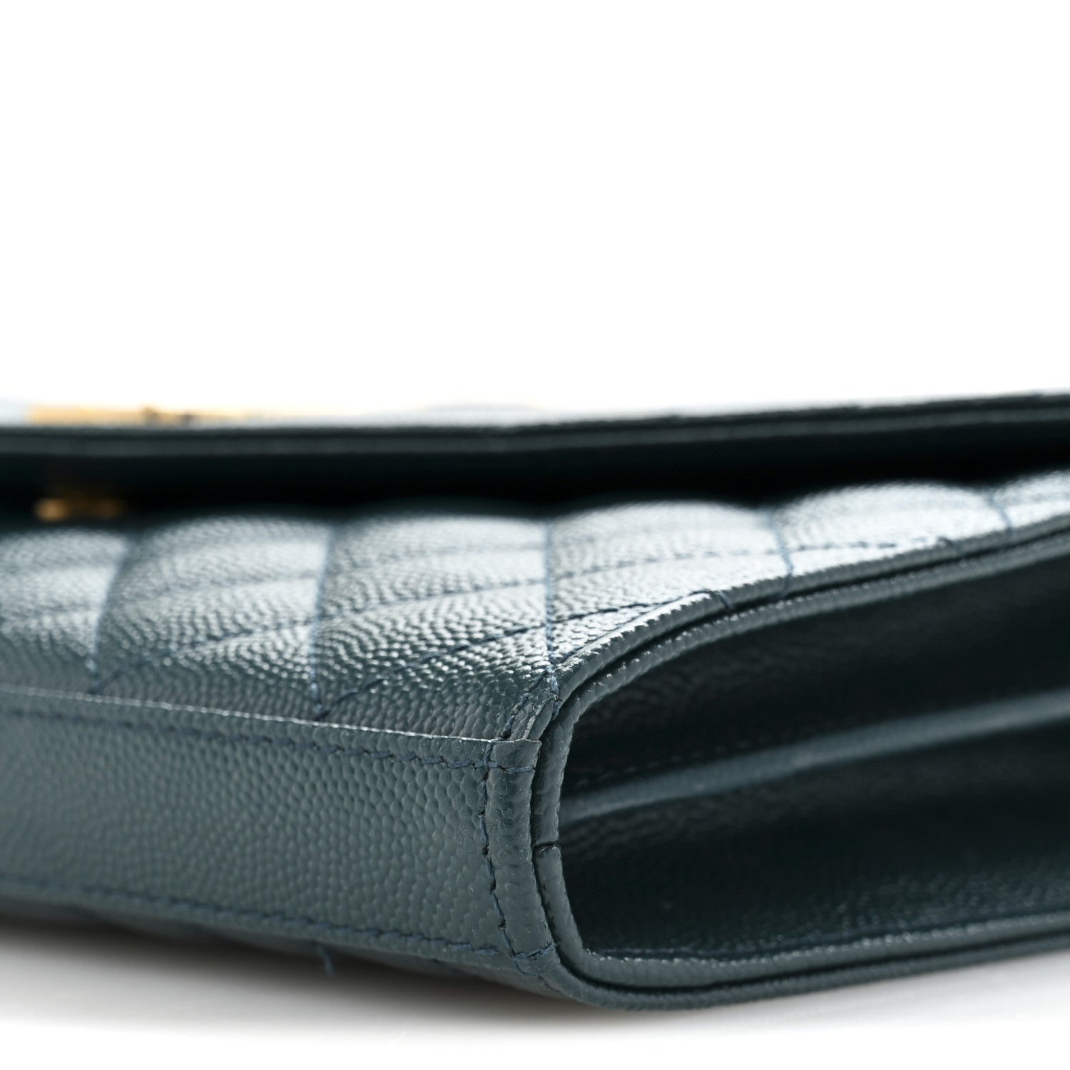 Saint Laurent Grain De Poudre Mixed Matelasse Triquilt Monogram Chain Wallet Sea Turquoise 10 of 13