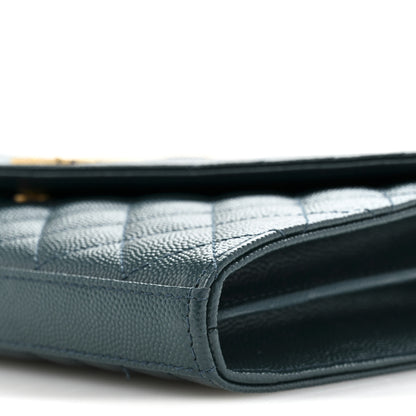 Saint Laurent Grain De Poudre Mixed Matelasse Triquilt Monogram Chain Wallet Sea Turquoise 10 of 13