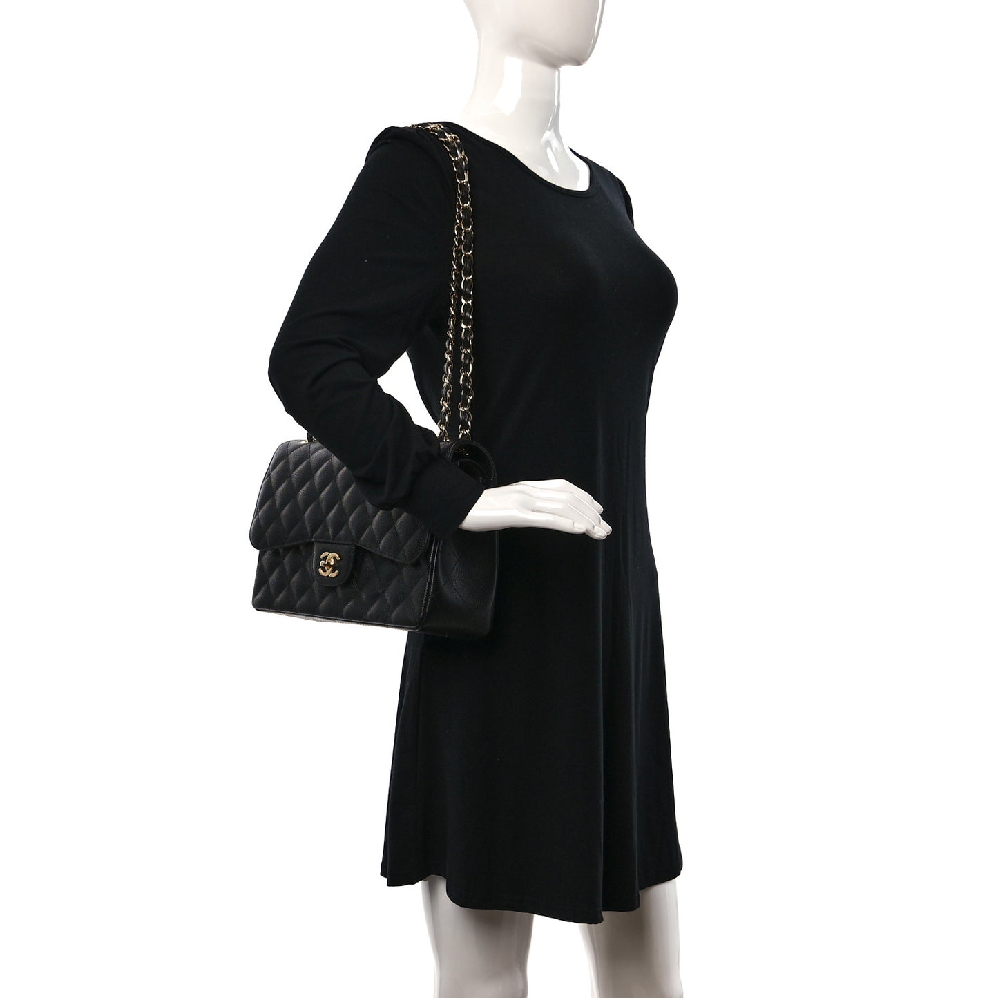 Caviar Quilted Jumbo Double Flap Black