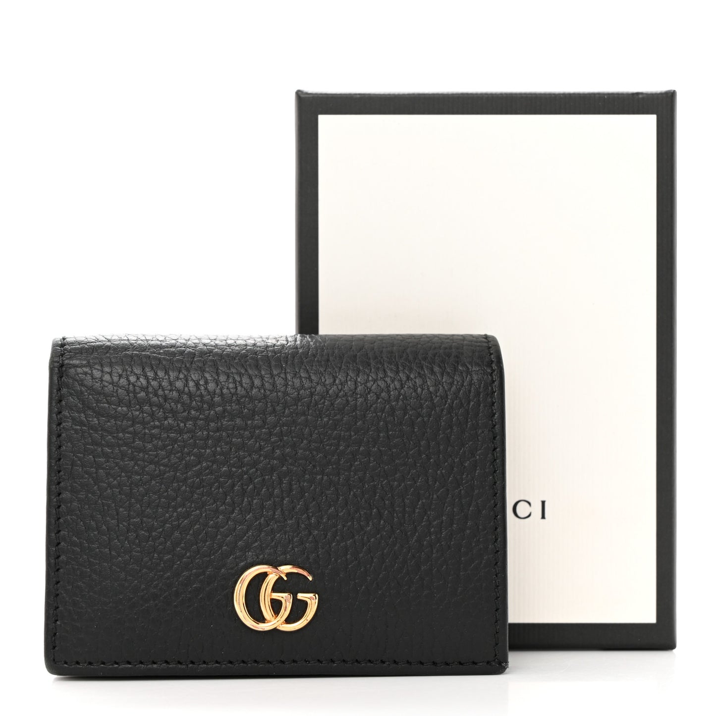 Pebbled Calfskin GG Marmont Card Case Black