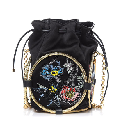 Alexander McQueen Satin Embroidered Drawstring Bag Black 1 of 8