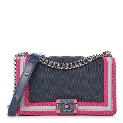 Chanel Canvas Quilted Medium Fluo Boy Flap Dark Navy Fuchsia Grey 1 of 8