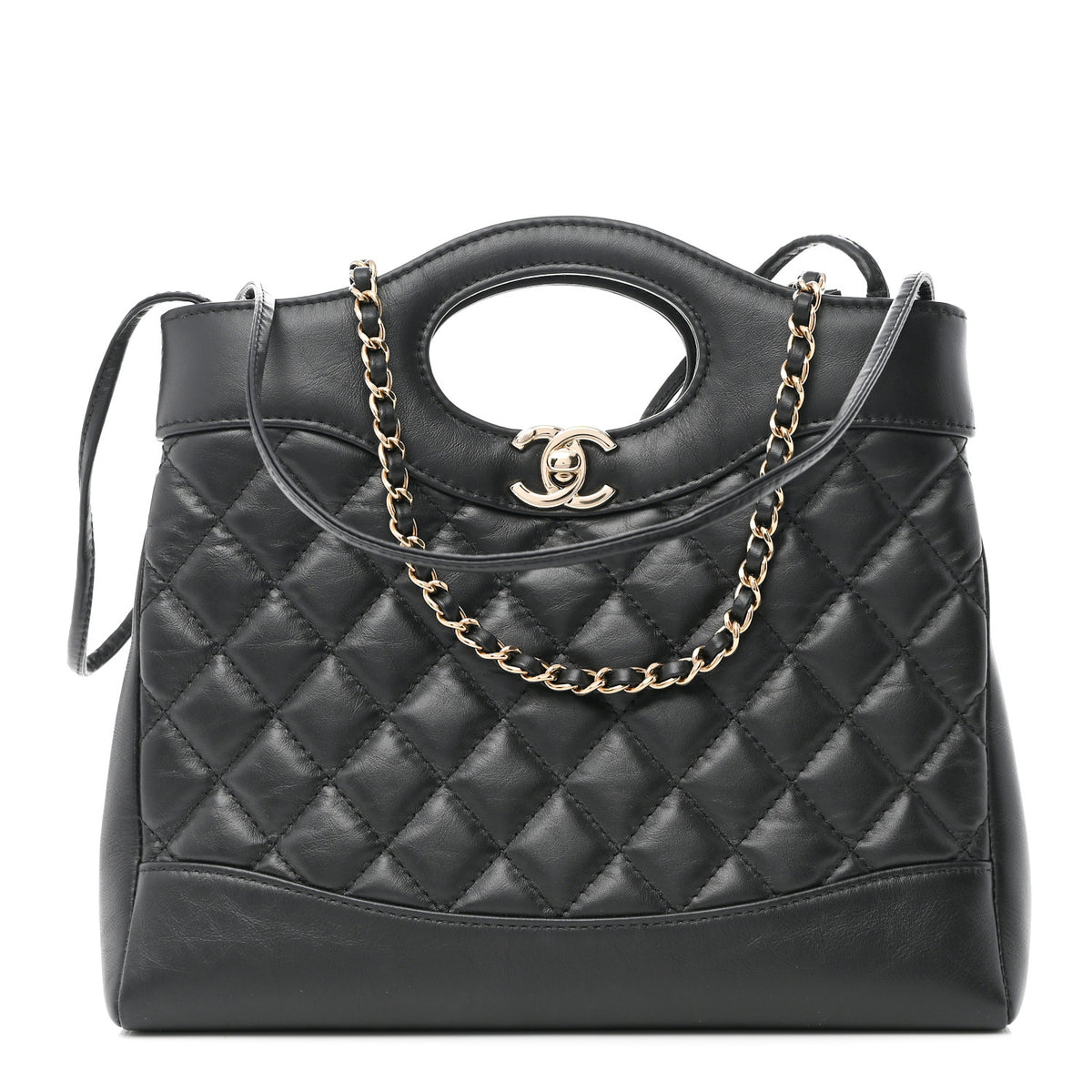 Aged Calfskin Quilted Mini 31 Shopping Bag Black