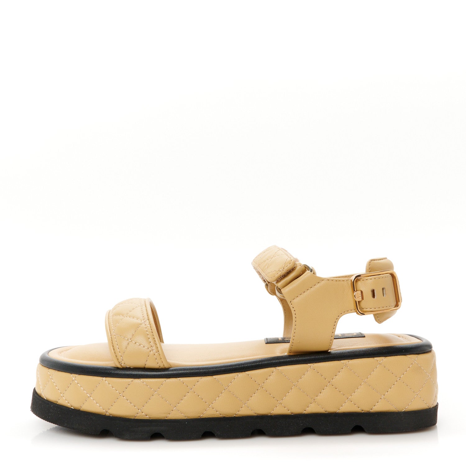 Chanel Lambskin Quilted Platform Sandals 38 Beige Black 1 of 9